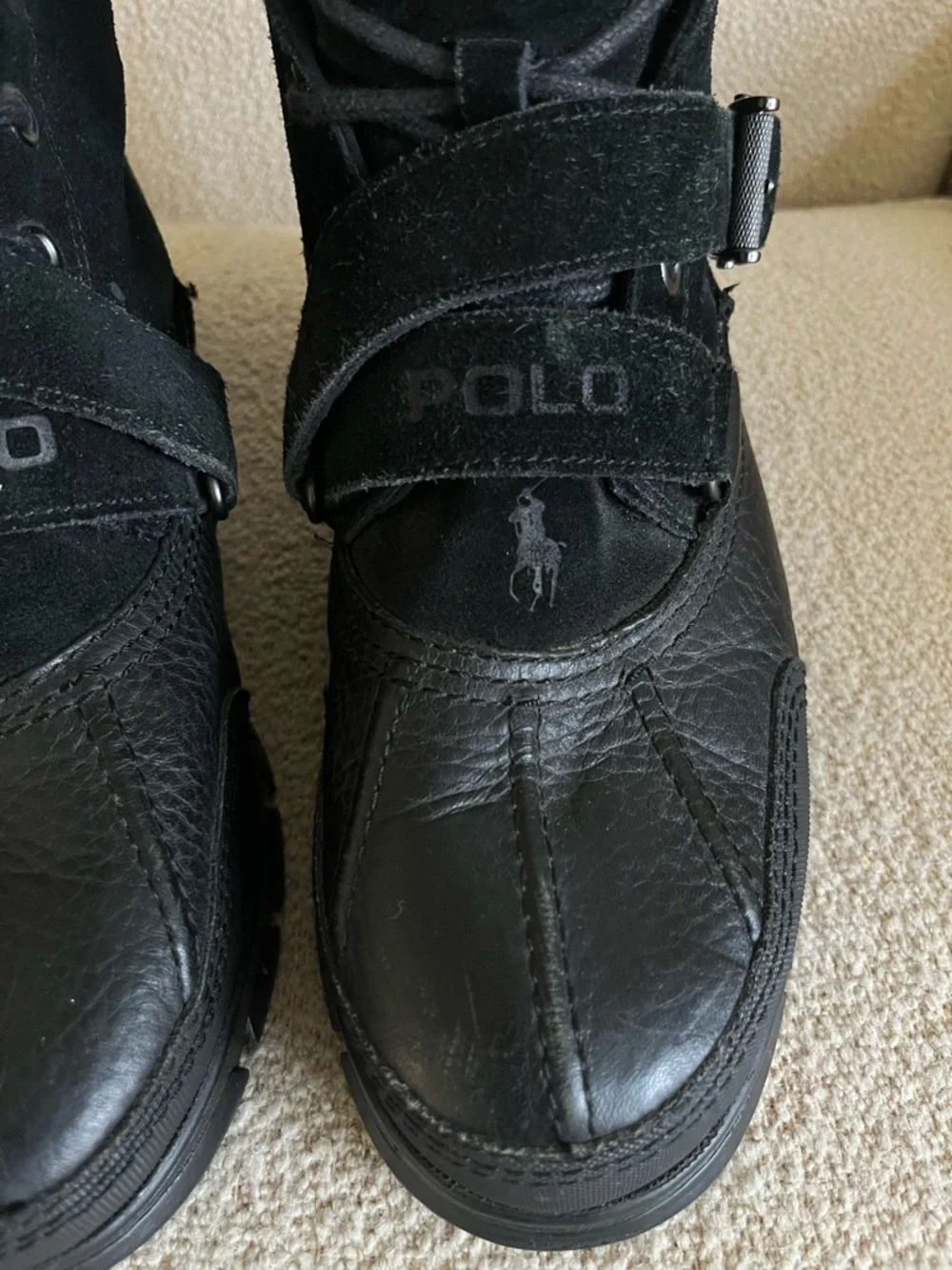 Polo Ralph Lauren Tavin Rollover Black Leather Suede Boots Men's  7 1/2 D